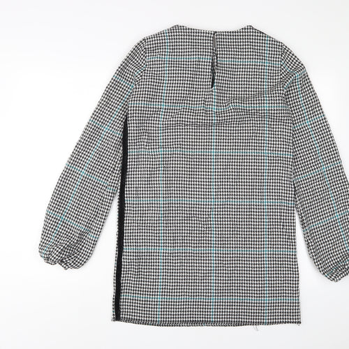 Zara Womens Black Houndstooth Polyester Sheath Size S Boat Neck Button