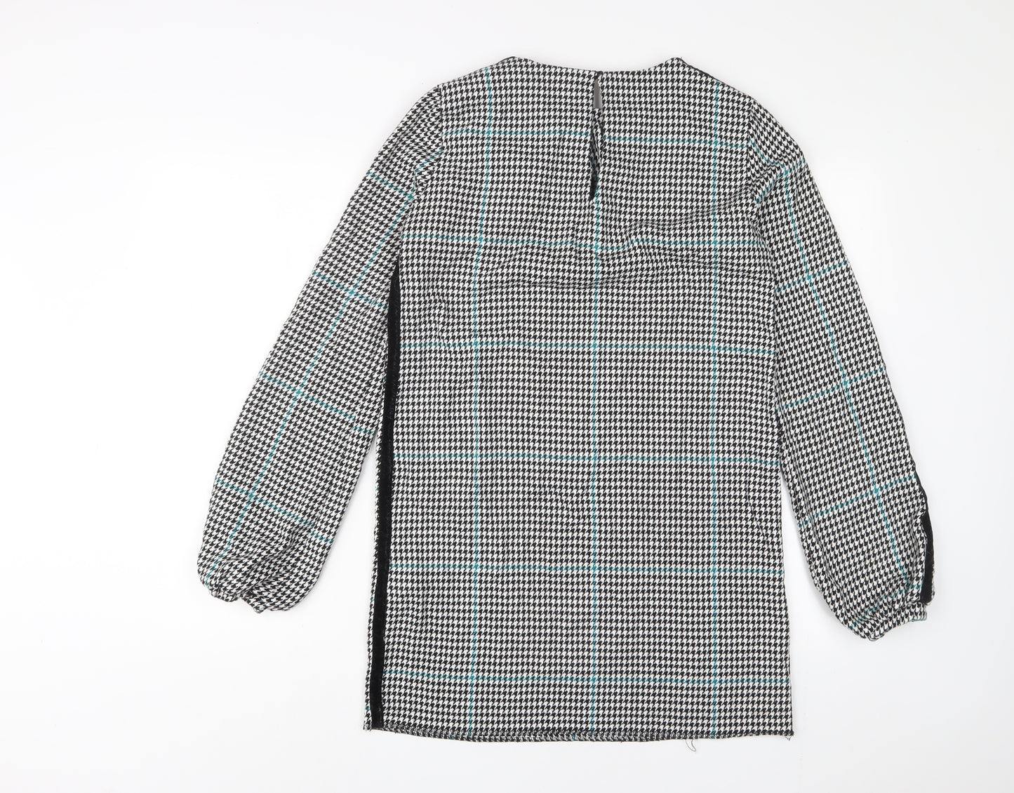 Zara Womens Black Houndstooth Polyester Sheath Size S Boat Neck Button