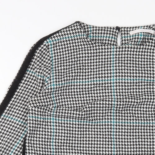 Zara Womens Black Houndstooth Polyester Sheath Size S Boat Neck Button