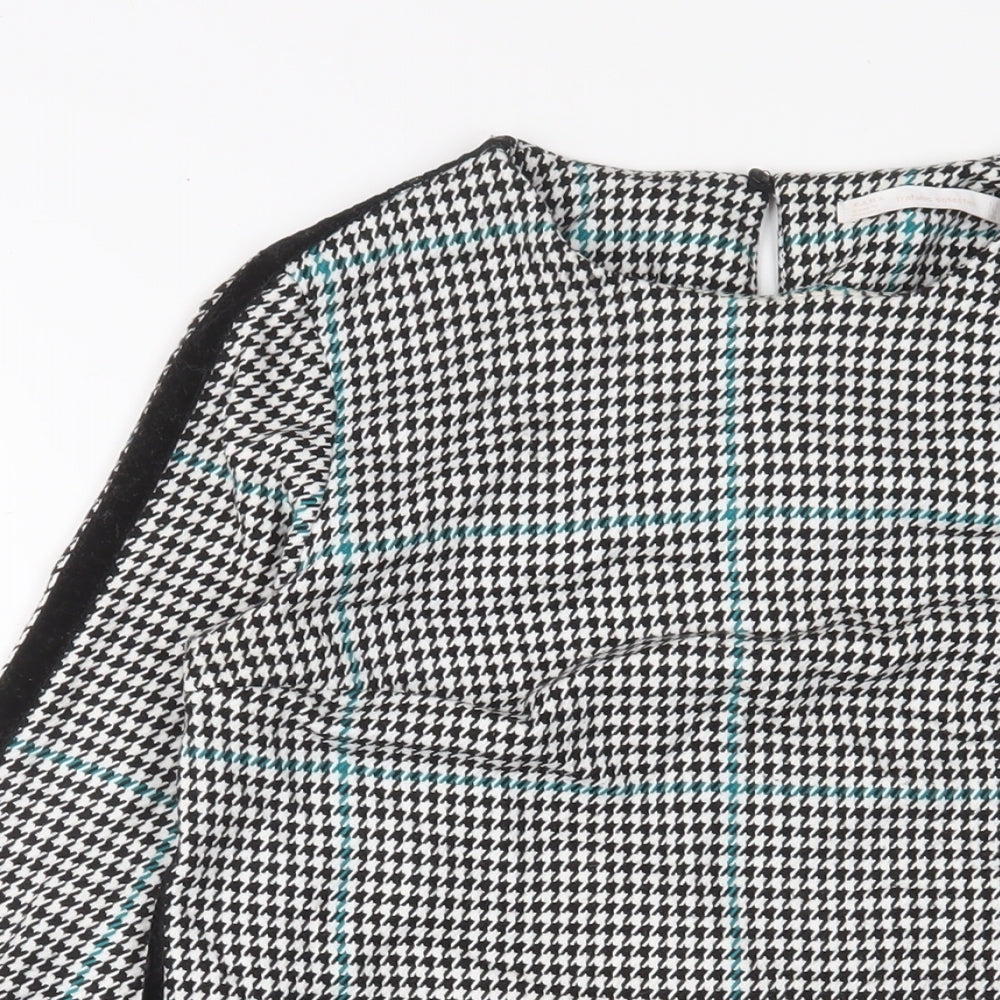 Zara Womens Black Houndstooth Polyester Sheath Size S Boat Neck Button
