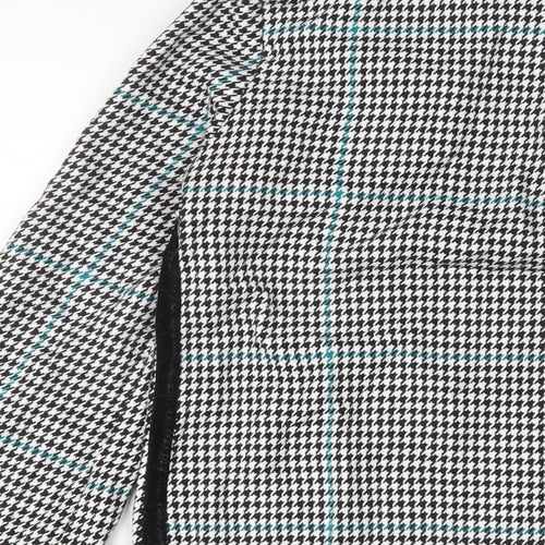 Zara Womens Black Houndstooth Polyester Sheath Size S Boat Neck Button