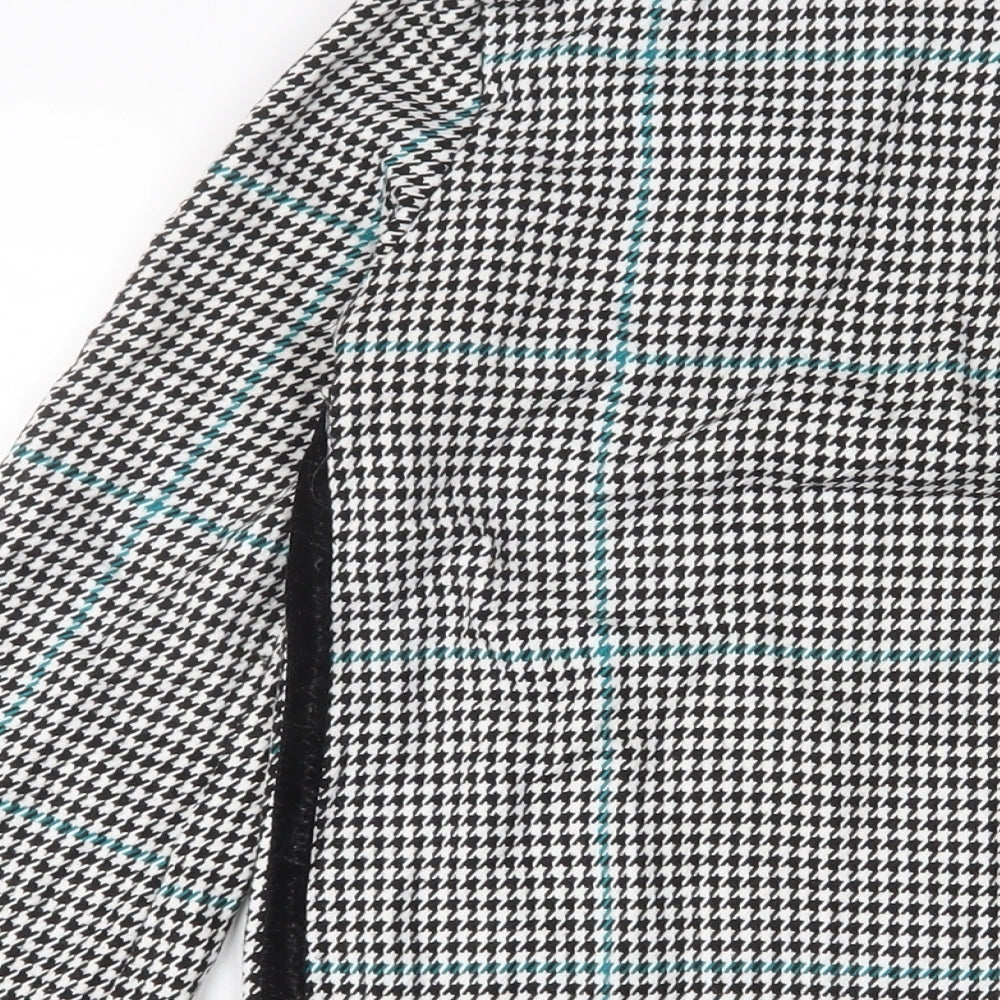 Zara Womens Black Houndstooth Polyester Sheath Size S Boat Neck Button