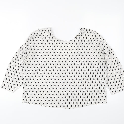 Miss Selfridge Womens White Polka Dot Polyester Basic T-Shirt Size 10 Crew Neck