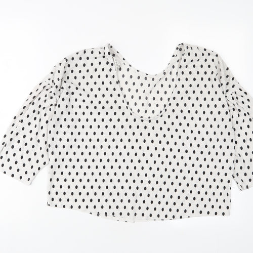 Miss Selfridge Womens White Polka Dot Polyester Basic T-Shirt Size 10 Crew Neck