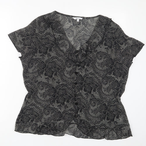 M&Co Womens Black Fair Isle Polyester Basic Blouse Size 20 V-Neck