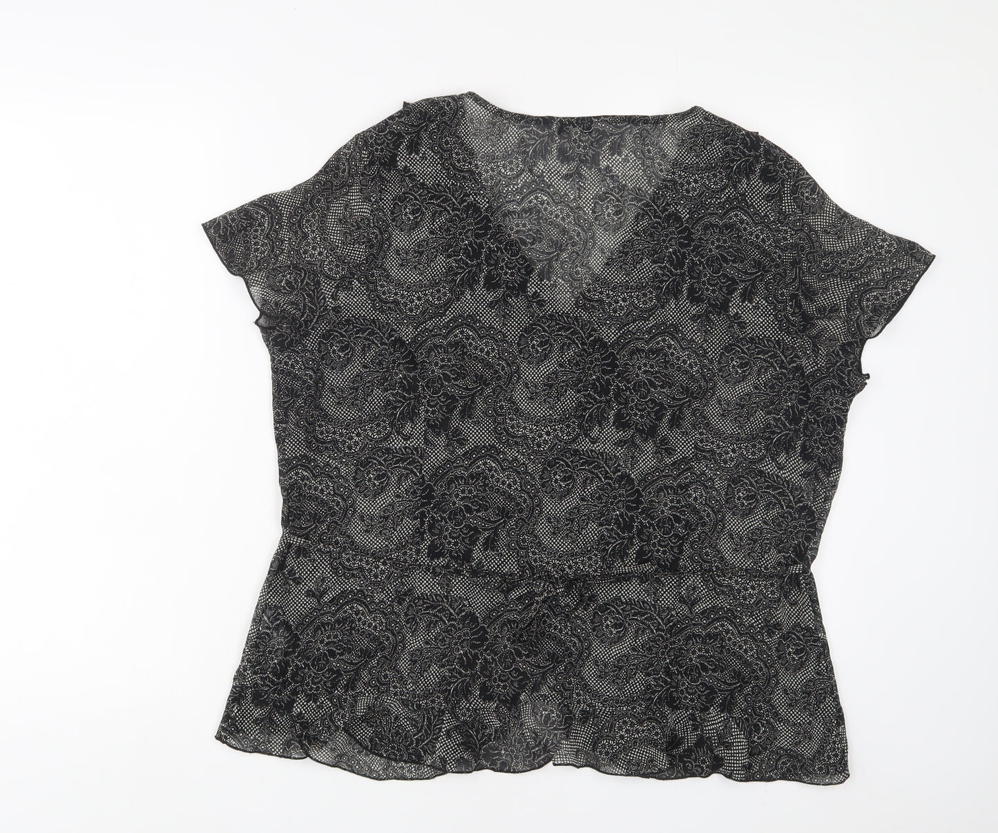 M&Co Womens Black Fair Isle Polyester Basic Blouse Size 20 V-Neck