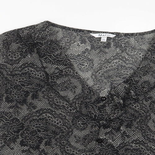 M&Co Womens Black Fair Isle Polyester Basic Blouse Size 20 V-Neck