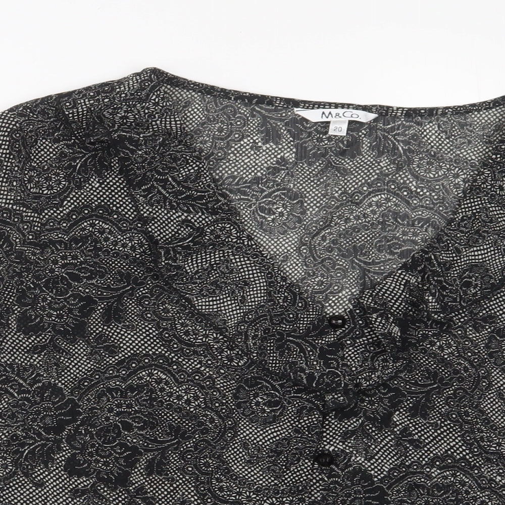 M&Co Womens Black Fair Isle Polyester Basic Blouse Size 20 V-Neck