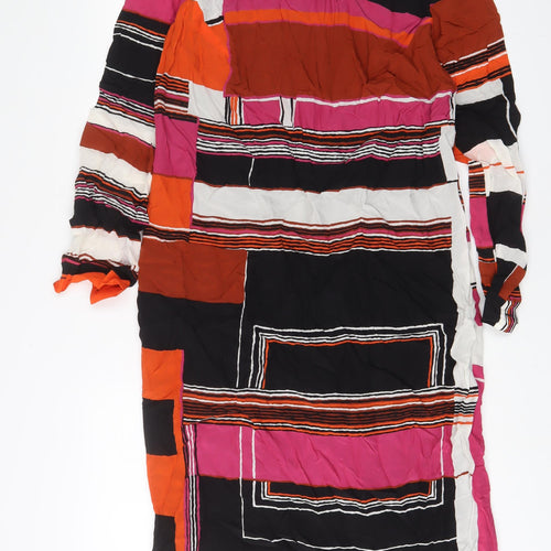 Marina Rinaldi Womens Multicoloured Striped Viscose Sheath Size 14 Boat Neck Zip