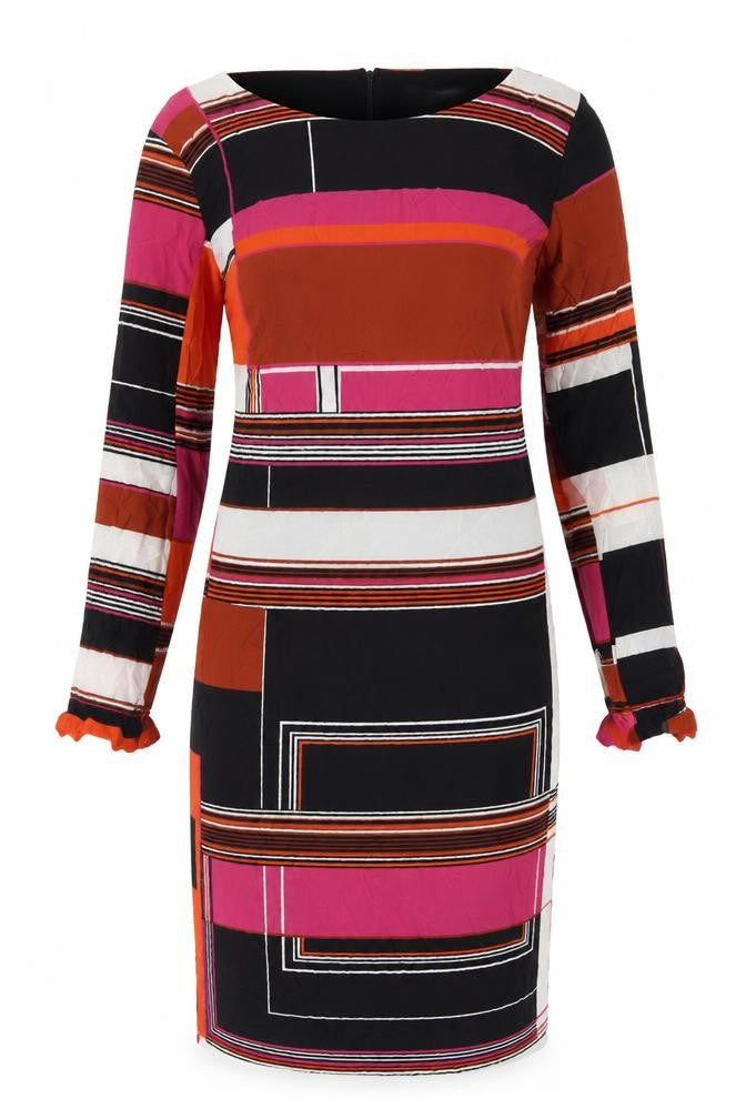 Marina Rinaldi Womens Multicoloured Striped Viscose Sheath Size 14 Boat Neck Zip