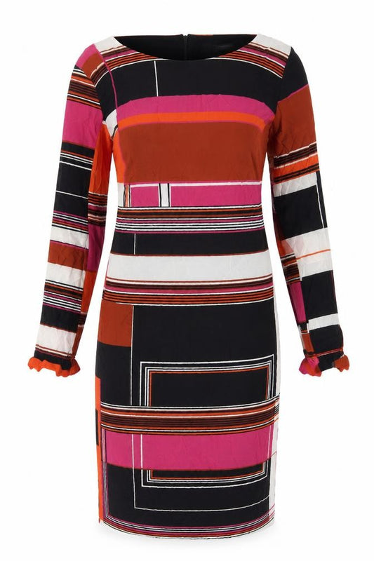 Marina Rinaldi Womens Multicoloured Striped Viscose Sheath Size 14 Boat Neck Zip