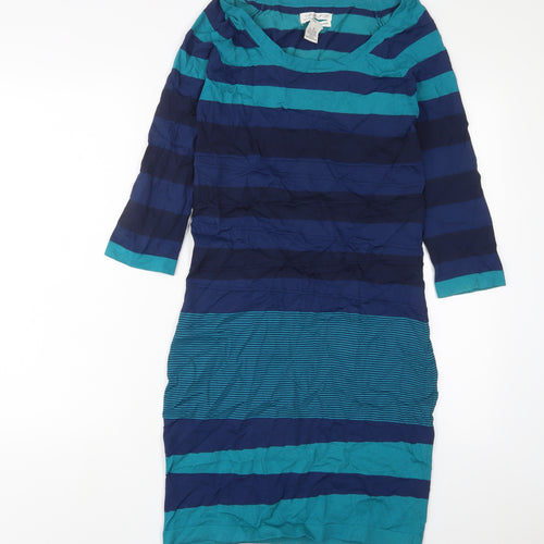 M.J.J.J Womens Blue Striped Viscose Jumper Dress Size M Scoop Neck Pullover