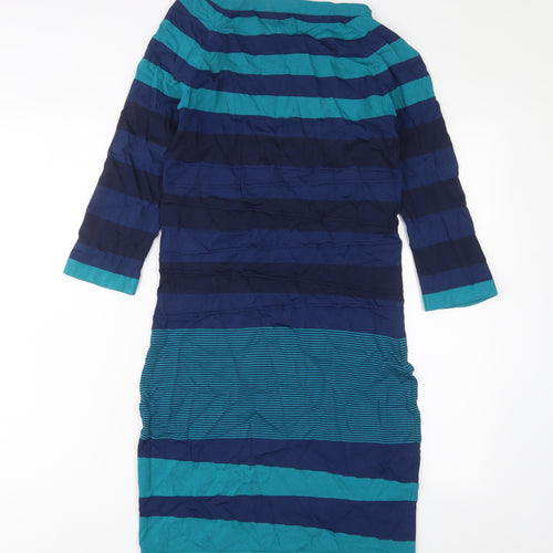 M.J.J.J Womens Blue Striped Viscose Jumper Dress Size M Scoop Neck Pullover