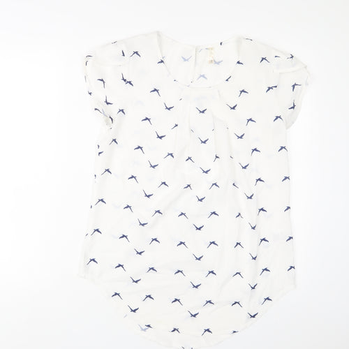 Stella Womens White Geometric Polyester Basic T-Shirt Size 8 Scoop Neck - Pleated