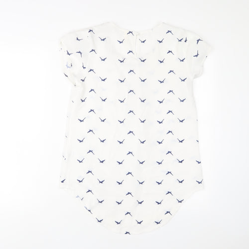 Stella Womens White Geometric Polyester Basic T-Shirt Size 8 Scoop Neck - Pleated