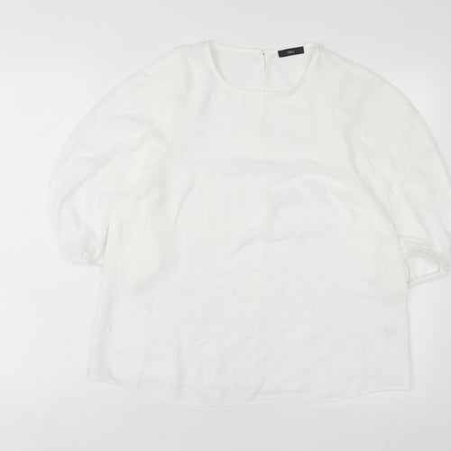 M&Co Womens White Polyester Basic T-Shirt Size 14 Crew Neck