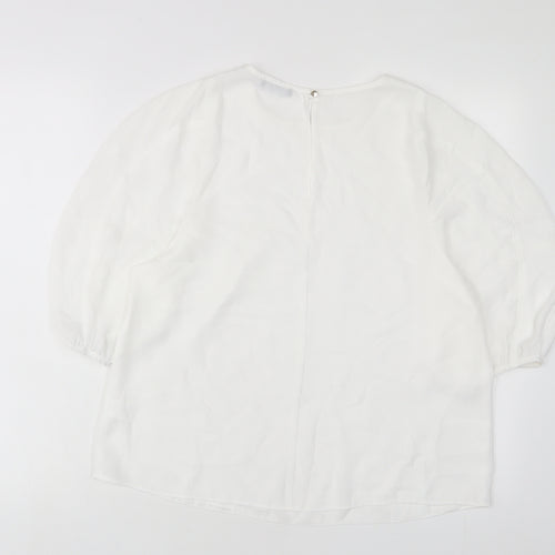 M&Co Womens White Polyester Basic T-Shirt Size 14 Crew Neck