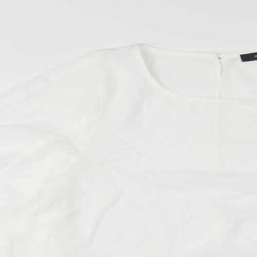 M&Co Womens White Polyester Basic T-Shirt Size 14 Crew Neck