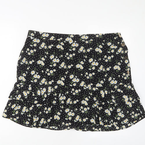 Oasis Womens Black Floral Polyester A-Line Skirt Size 18 Button