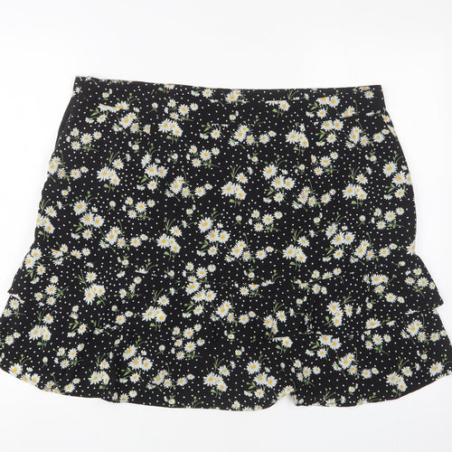 Oasis Womens Black Floral Polyester A-Line Skirt Size 18 Button