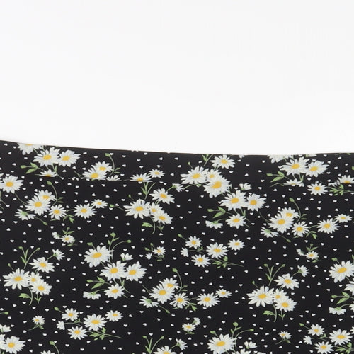 Oasis Womens Black Floral Polyester A-Line Skirt Size 18 Button