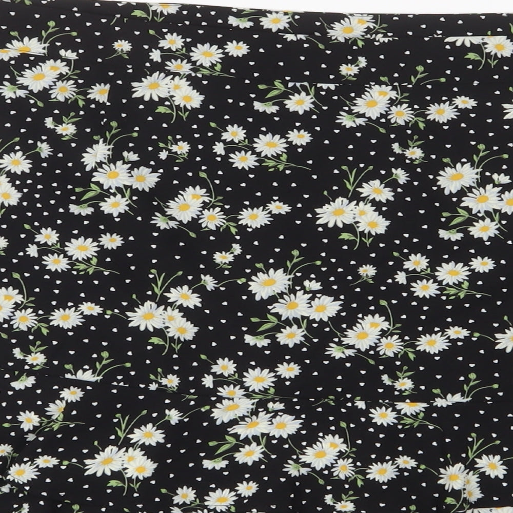 Oasis Womens Black Floral Polyester A-Line Skirt Size 18 Button