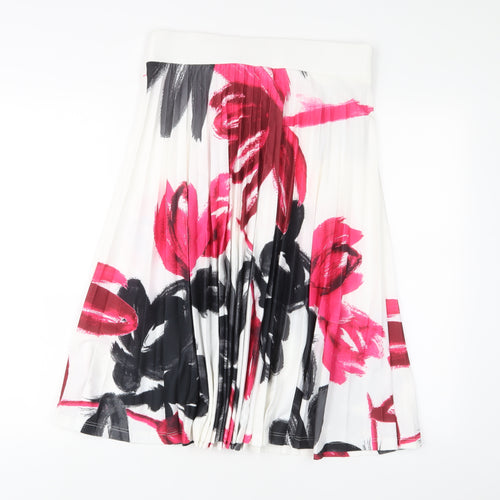NEXT Womens White Floral Polyester A-Line Skirt Size 12 - Pleated