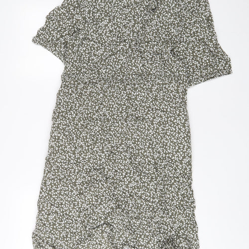 John Lewis Womens Green Geometric Viscose A-Line Size 14 V-Neck Pullover