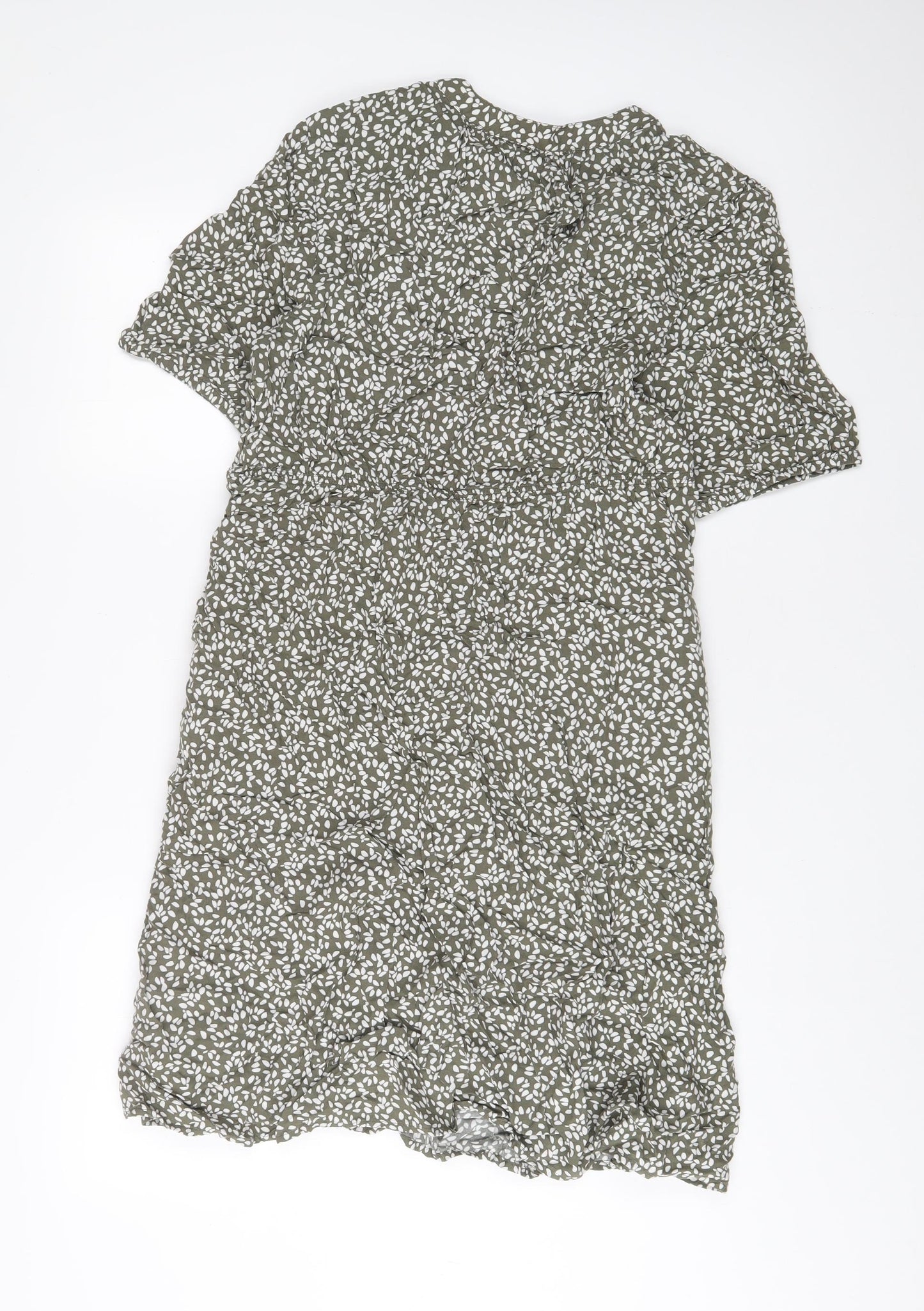 John Lewis Womens Green Geometric Viscose A-Line Size 14 V-Neck Pullover