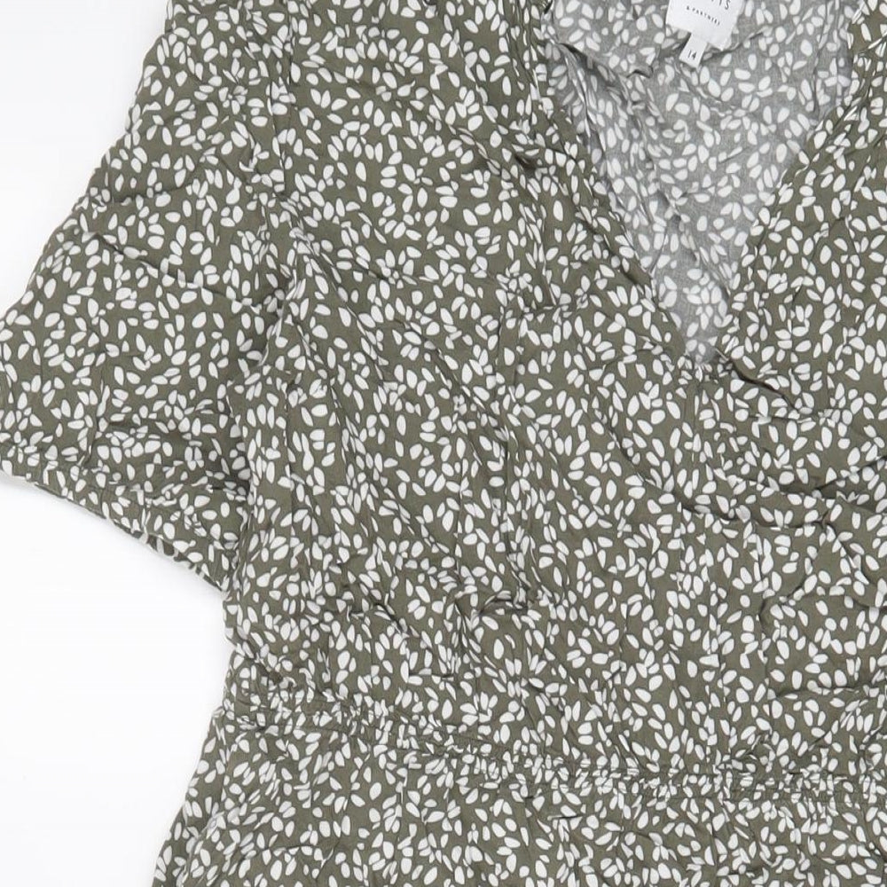 John Lewis Womens Green Geometric Viscose A-Line Size 14 V-Neck Pullover