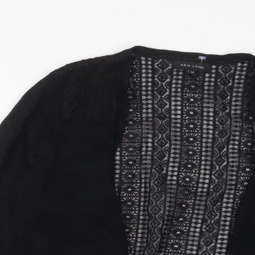 New Look Womens Black V-Neck Polyester Cardigan Jumper Size 12 - Lace