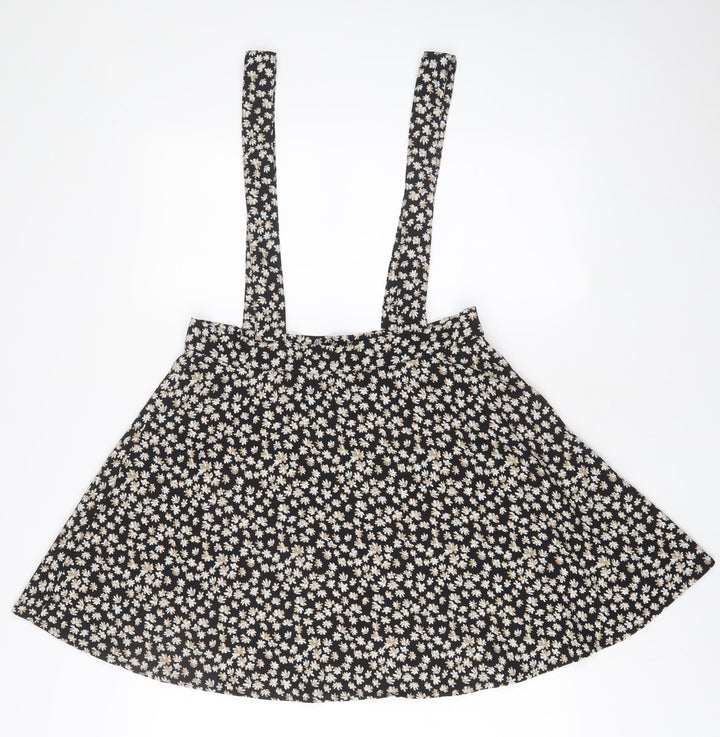 SCOUT Womens Black Floral Polyester A-Line Skirt Size L Zip