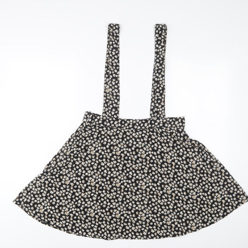 SCOUT Womens Black Floral Polyester A-Line Skirt Size L Zip