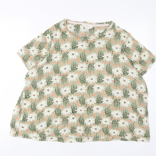 Per Una Womens Green Floral Polyester Basic T-Shirt Size 24 Crew Neck