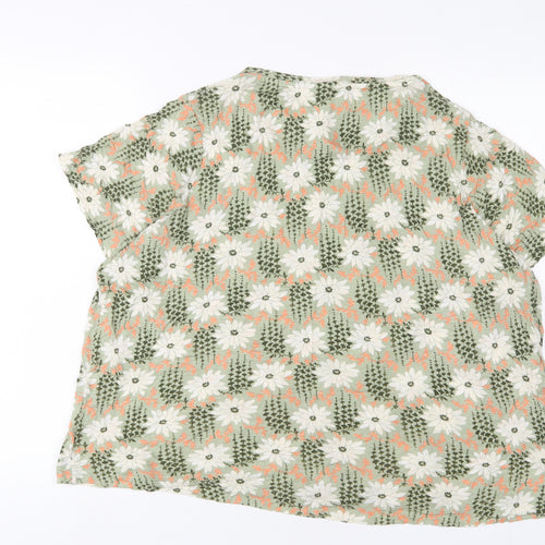 Per Una Womens Green Floral Polyester Basic T-Shirt Size 24 Crew Neck