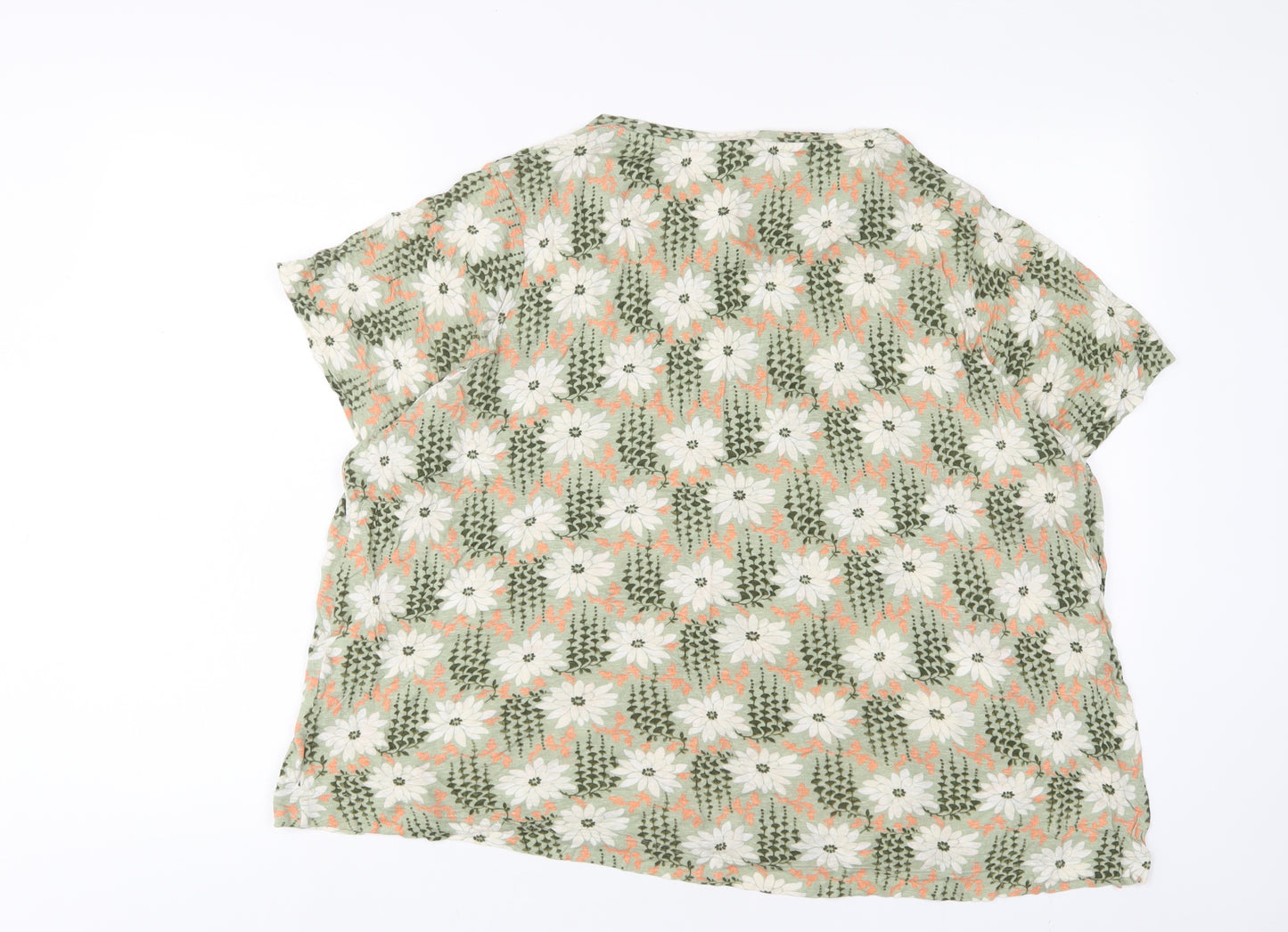 Per Una Womens Green Floral Polyester Basic T-Shirt Size 24 Crew Neck