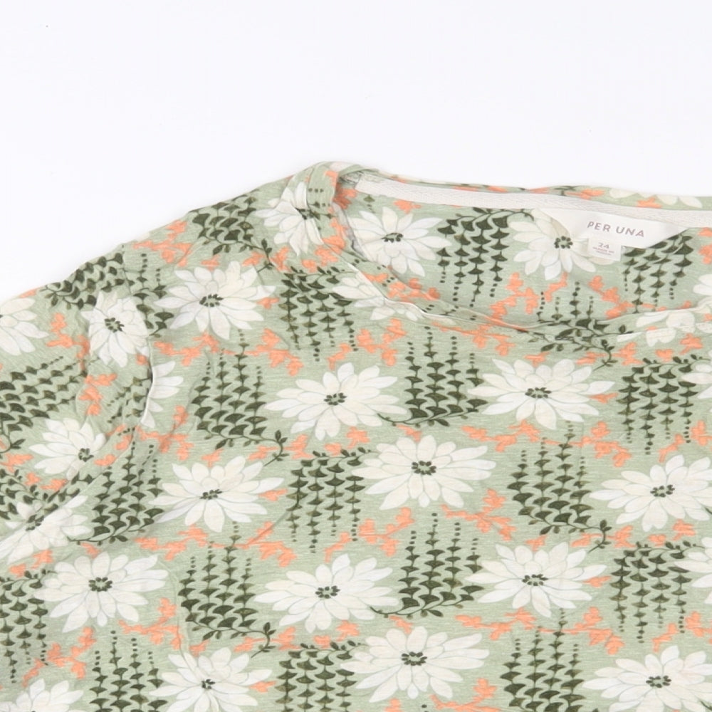 Per Una Womens Green Floral Polyester Basic T-Shirt Size 24 Crew Neck