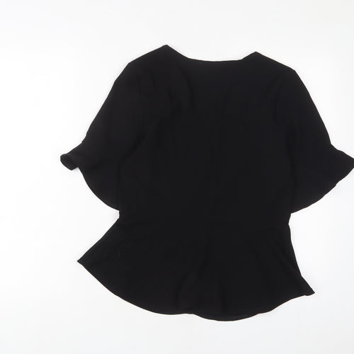 PRETTYLITTLETHING Womens Black Polyester Basic Button-Up Size 10 V-Neck