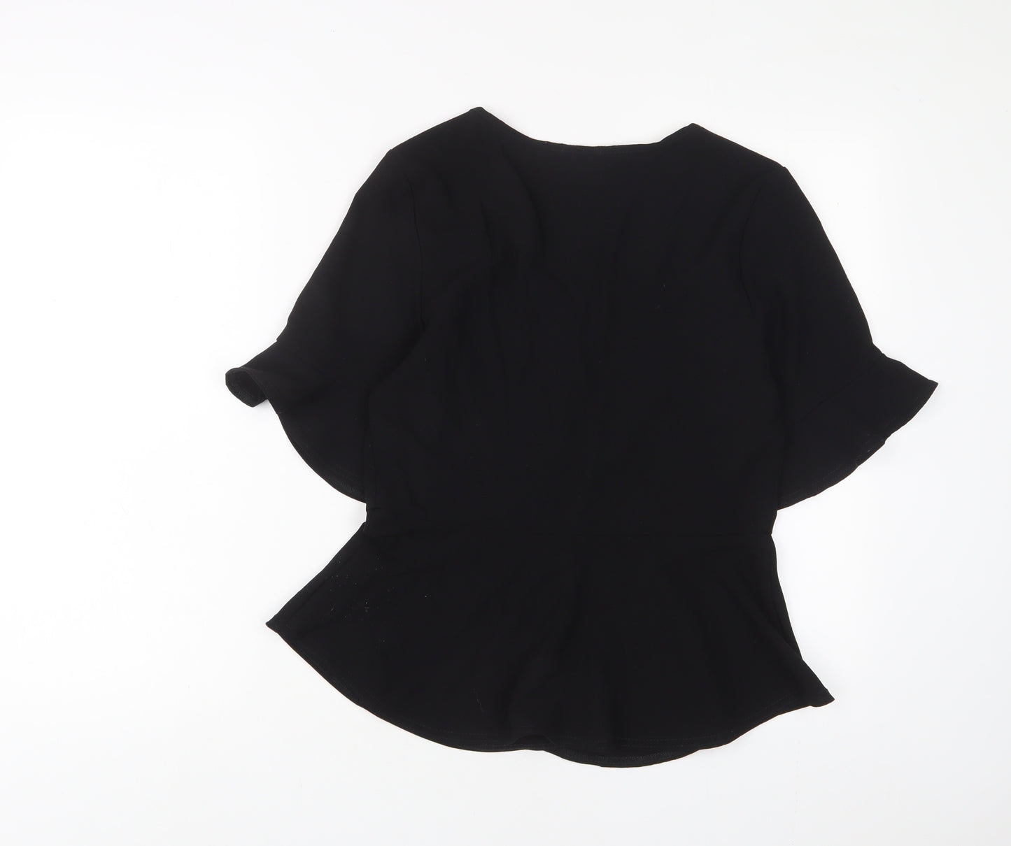 PRETTYLITTLETHING Womens Black Polyester Basic Button-Up Size 10 V-Neck