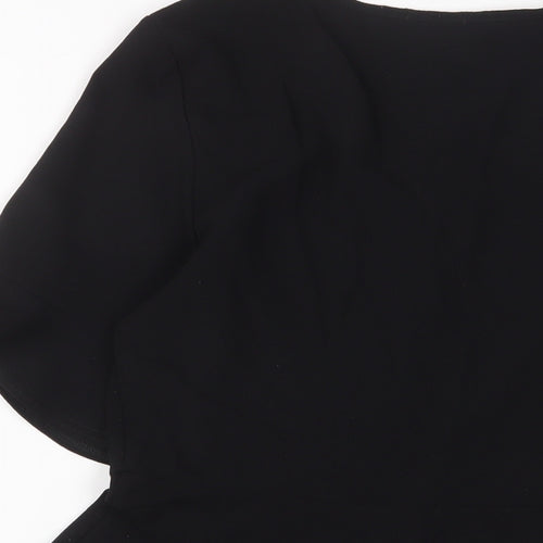 PRETTYLITTLETHING Womens Black Polyester Basic Button-Up Size 10 V-Neck