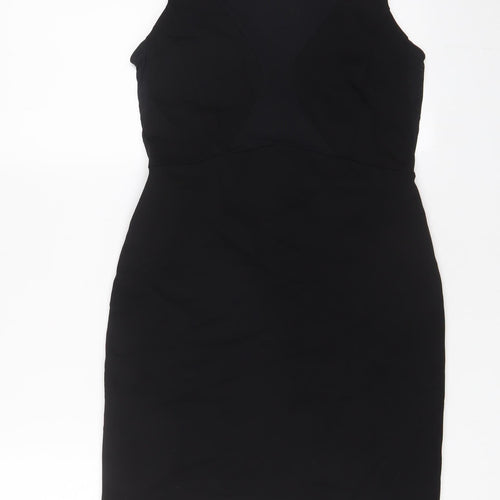 Topshop Womens Black Polyester A-Line Size 10 Crew Neck Zip - Studded