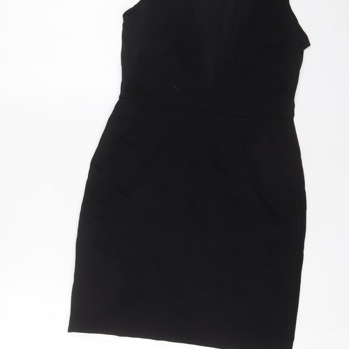 Topshop Womens Black Polyester A-Line Size 10 Crew Neck Zip - Studded