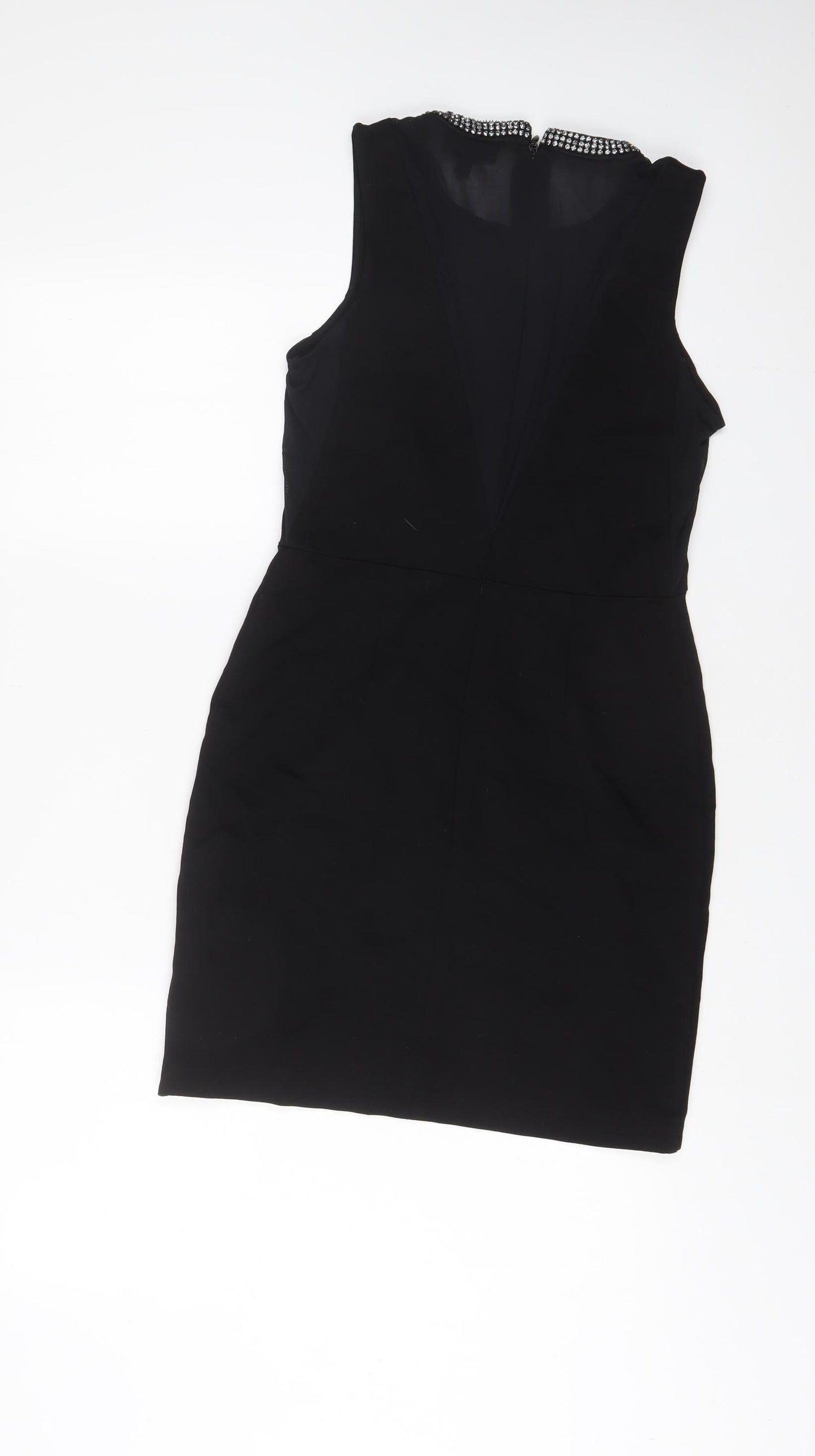 Topshop Womens Black Polyester A-Line Size 10 Crew Neck Zip - Studded