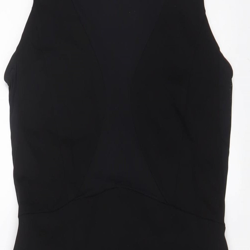 Topshop Womens Black Polyester A-Line Size 10 Crew Neck Zip - Studded