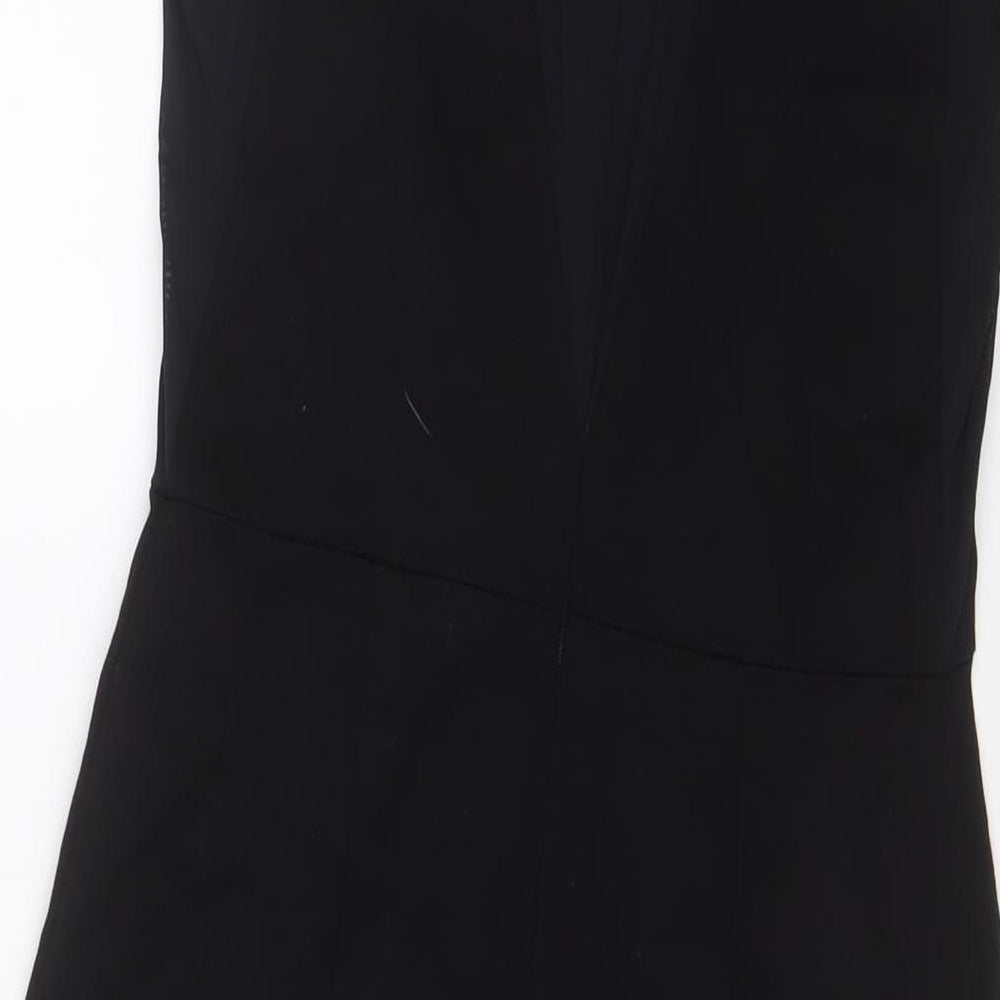 Topshop Womens Black Polyester A-Line Size 10 Crew Neck Zip - Studded