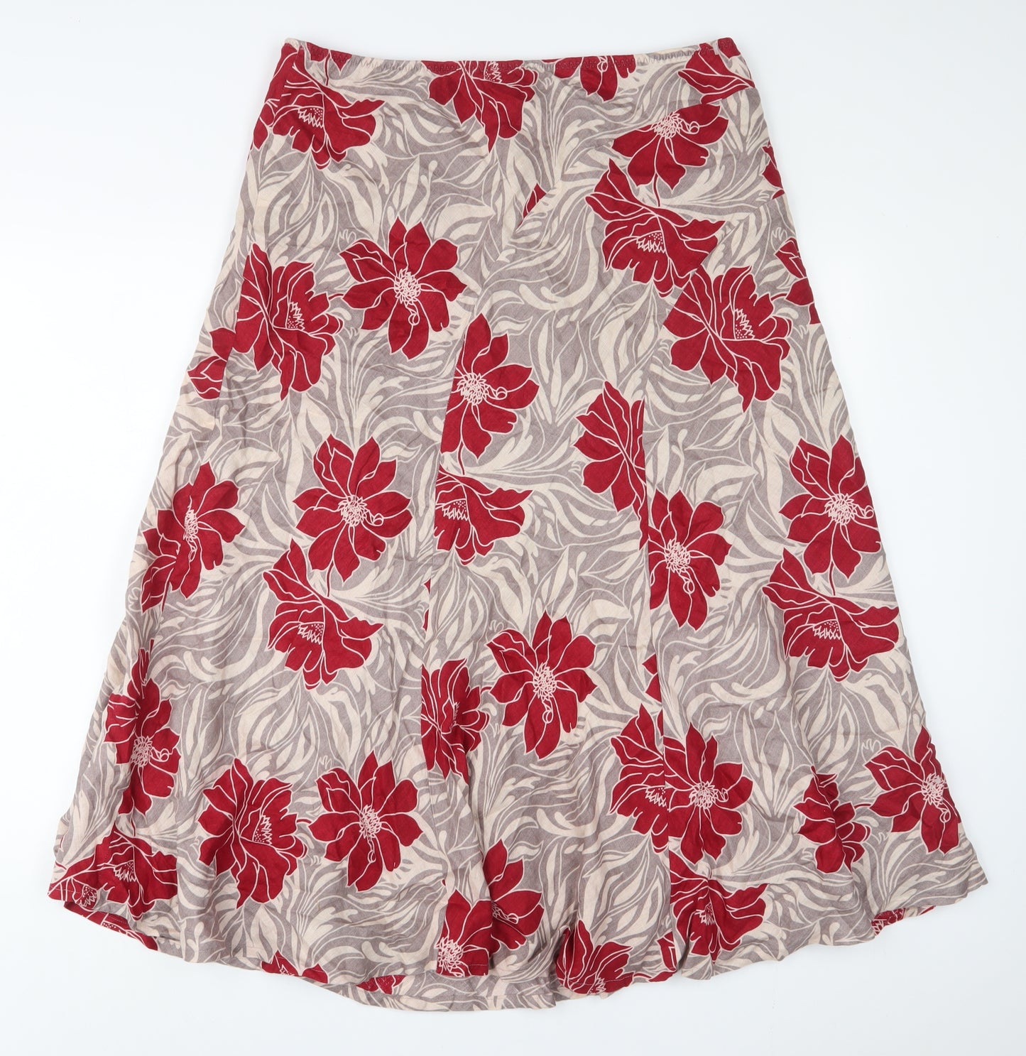 Windsmoor Womens Red Floral Linen A-Line Skirt Size 16
