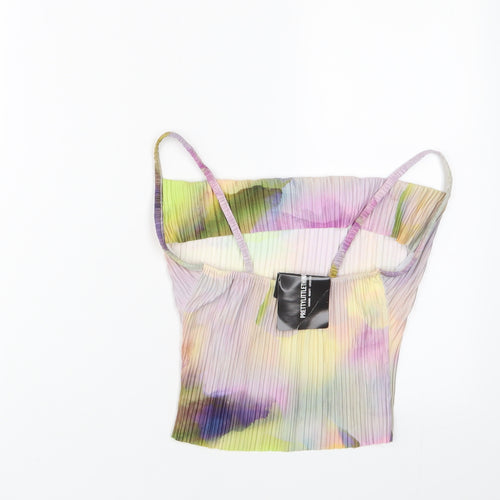 PRETTYLITTLETHING Womens Multicoloured Geometric Polyester Cropped Tank Size 4 Square Neck