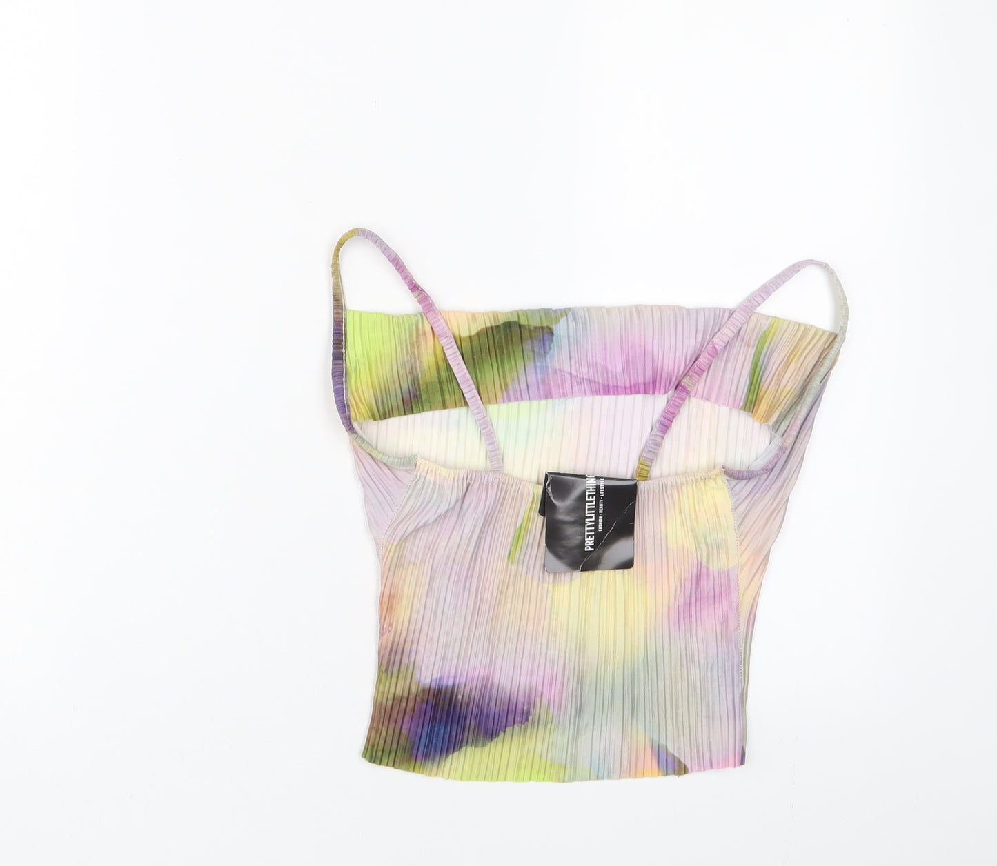 PRETTYLITTLETHING Womens Multicoloured Geometric Polyester Cropped Tank Size 4 Square Neck