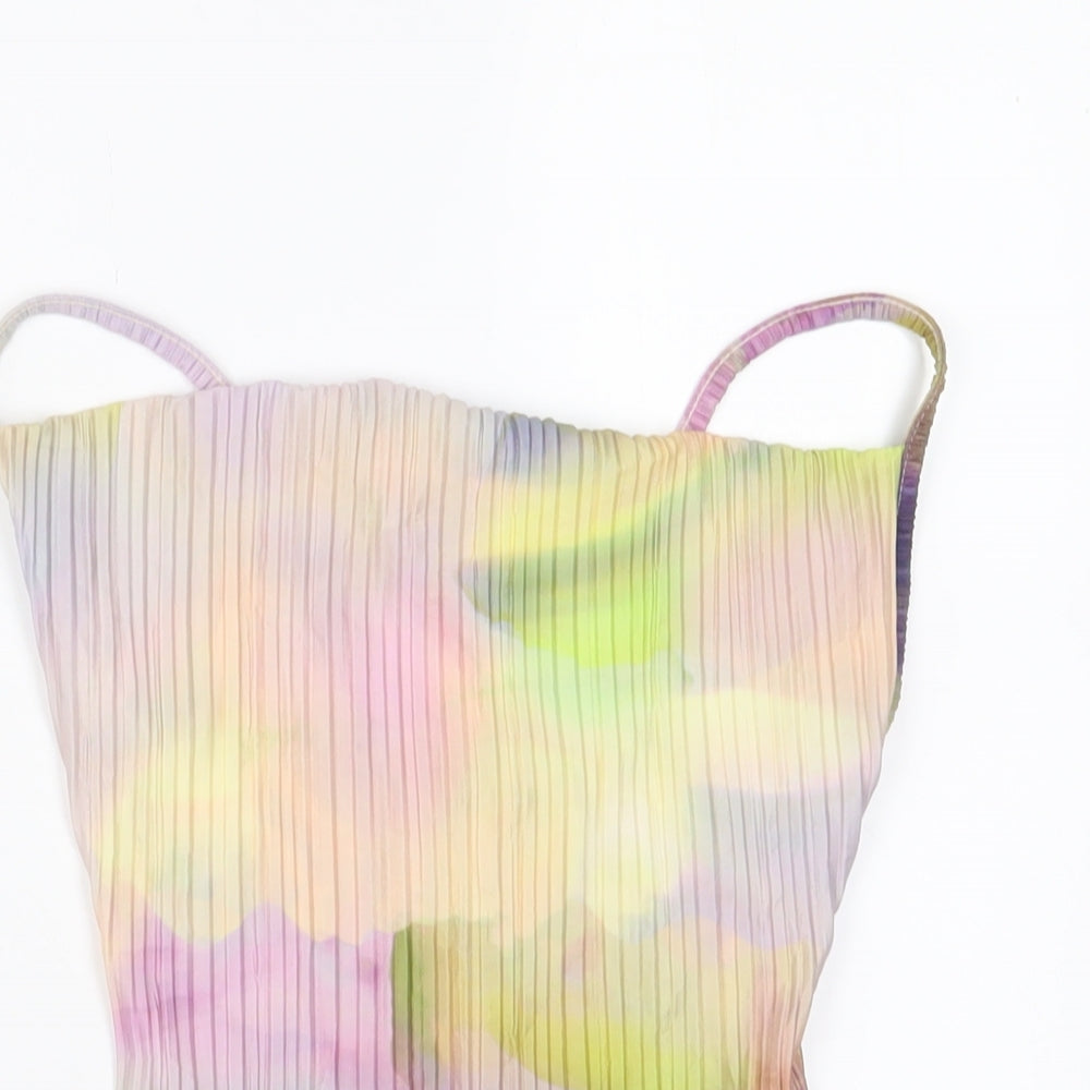 PRETTYLITTLETHING Womens Multicoloured Geometric Polyester Cropped Tank Size 4 Square Neck