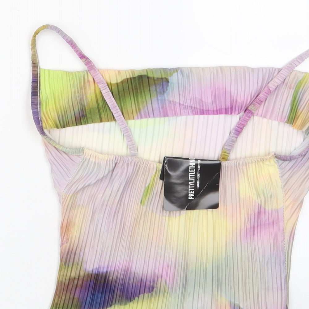 PRETTYLITTLETHING Womens Multicoloured Geometric Polyester Cropped Tank Size 4 Square Neck